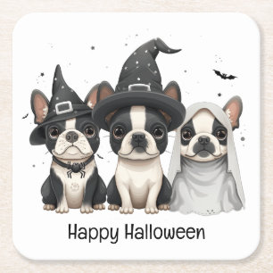 Happy Halloween Boston Terrier Dogs Kartonnen Onderzetters