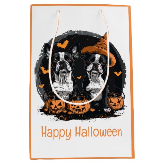 Happy Halloween Boston Terrier Dogs Medium Cadeauzakje (Voorkant)