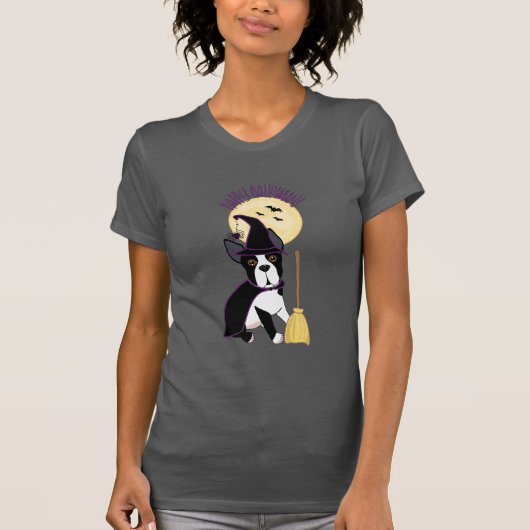 Happy Halloween Boston Terrier Witch T-shirt (Voorkant)