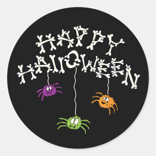 Happy Halloween Botten en Spiders Ronde Sticker (Voorkant)