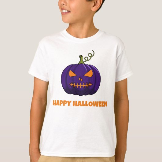Happy Halloween Boys' T-Shirt With Purple Pumpkin (Voorkant)