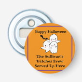 Happy Halloween Brew Ghost Bat Sinaasappel Button Flesopener (Voorkant)
