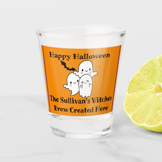 Happy Halloween Brew Ghost Bat Sinaasappel Shot Glas (Voorkant)