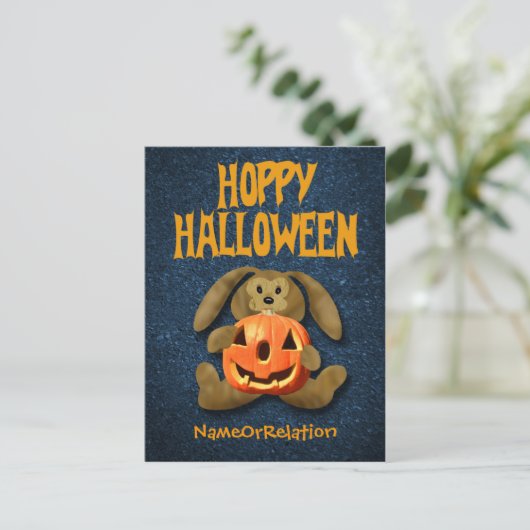 Happy Halloween briefkaart Bunny Jack-o-Lantern (Staand voorkant)