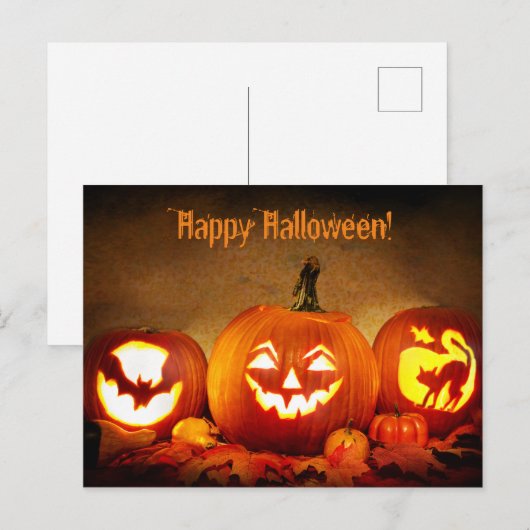 Happy Halloween Briefkaart met pompoenen (Voorkant / Achterkant)