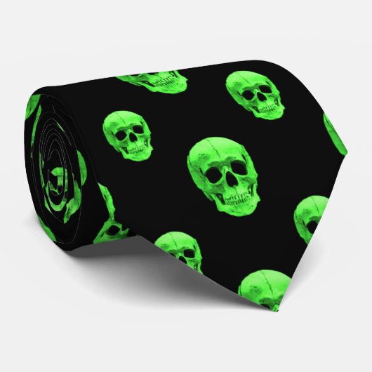 Happy Halloween Bright Green Skulls Stropdas (Opgerold)