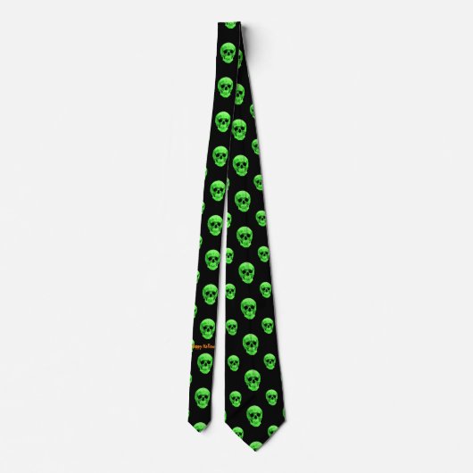 Happy Halloween Bright Green Skulls Stropdas (Achterkant)