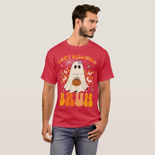 Happy Halloween Bruh Ghost Pumpkin Snoep Trick or T-shirt (Voorkant volledig)