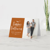 Happy Halloween Brush Lettering Verbrand Sinaasapp Feestdagen Kaart (Voorkant)