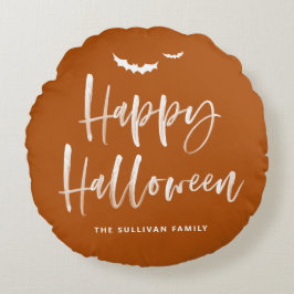 Happy Halloween Brush Lettering Verbrand Sinaasapp Rond Kussen
