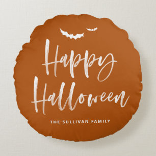Happy Halloween Brush Lettering Verbrand Sinaasapp Rond Kussen