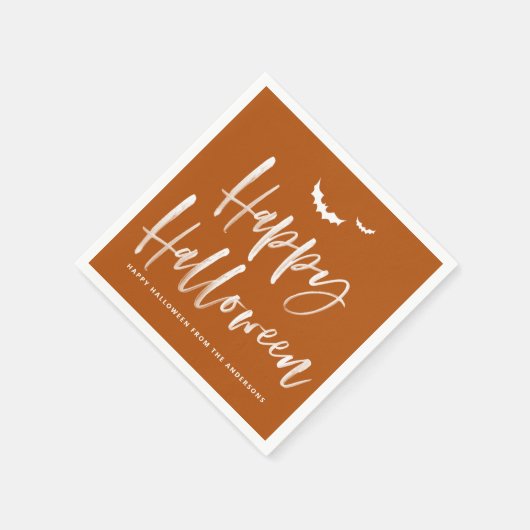 Happy Halloween Brush Lettering Verbrand Sinaasapp Servet (Hoek)