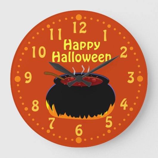 Happy Halloween Bubbling Witch Cauldron Custom Grote Klok (Voorkant)