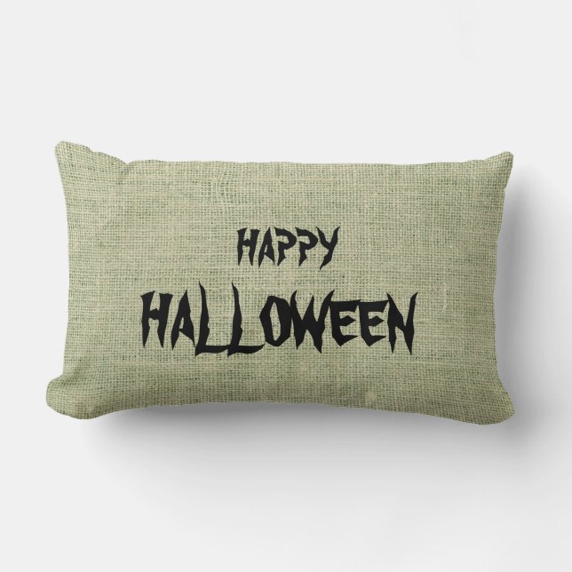Happy Halloween Burlap Throw Kussen (Voorkant)