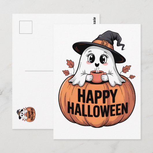 Happy Halloween Cafeïne Ghost Briefkaarten (Voorkant / Achterkant)