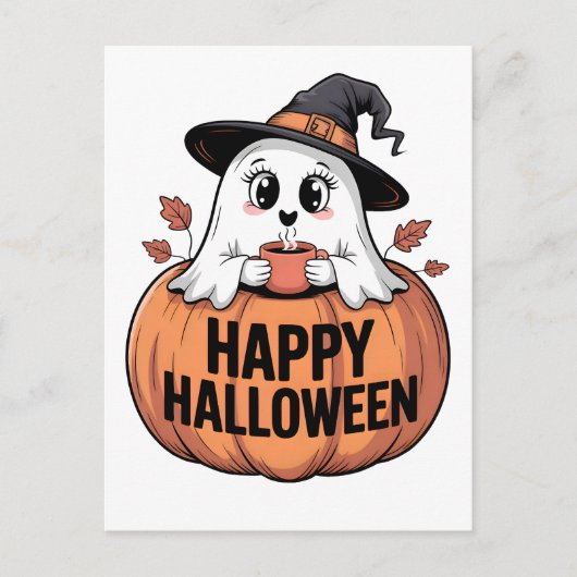 Happy Halloween Cafeïne Ghost Briefkaarten (Voorkant)