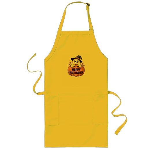 Happy Halloween Cafeïne Ghost Lang Schort (Voorkant)