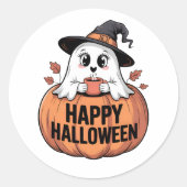 Happy Halloween Cafeïne Ghost Ronde Sticker (Voorkant)