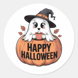 Happy Halloween Cafeïne Ghost Ronde Sticker