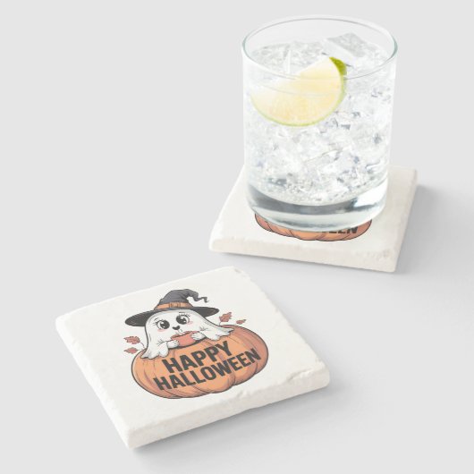 Happy Halloween Cafeïne Ghost Stenen Onderzetter (Zijkant)