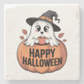 Happy Halloween Cafeïne Ghost Stenen Onderzetter (Voorkant)