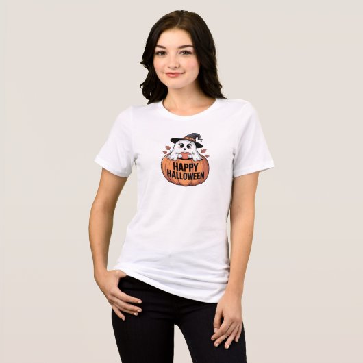 Happy Halloween Cafeïne Ghost Tri-Blend Shirt (Voorkant volledig)