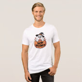 Happy Halloween Cafeïne Ghost Tri-Blend Shirt (Voorkant volledig)