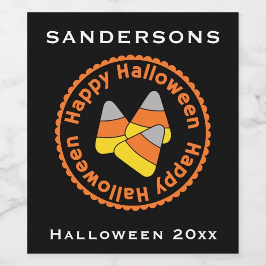 Happy Halloween Candy Corn Halloween Wine Label Wijn Etiket (Enkel label)