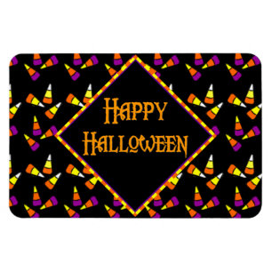 Happy Halloween Candy Corn Pattern op Black Magneet