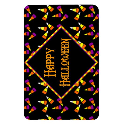 Happy Halloween Candy Corn Pattern op Black Magneet (Verticaal)