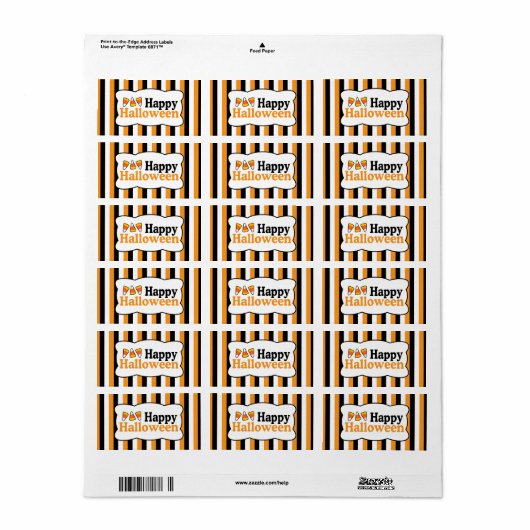 Happy Halloween Candy Corn Stripes Labels (Full Sheet)