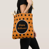 Happy Halloween Canvas tas (Sinaasappel en zwart) (Dichtbij)