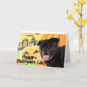 Happy Halloween Card Black Pug Kaart (Gele Bloem)