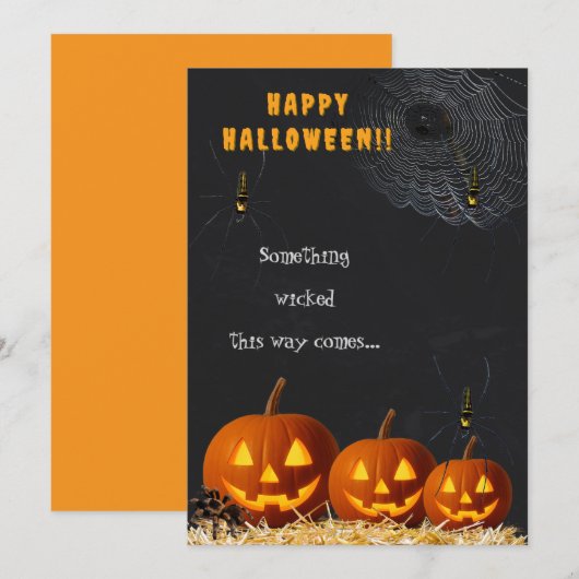 Happy Halloween Card | Spooky Pumpkin & Spiders Kaart (Voorkant / Achterkant)