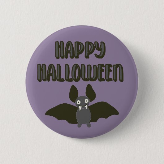 Happy Halloween Cartoon Bat met Fangs Ronde Button 5,7 Cm (Voorkant)