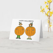 Happy Halloween Cartoon Couple in Costumes. Kaart (Gele Bloem)