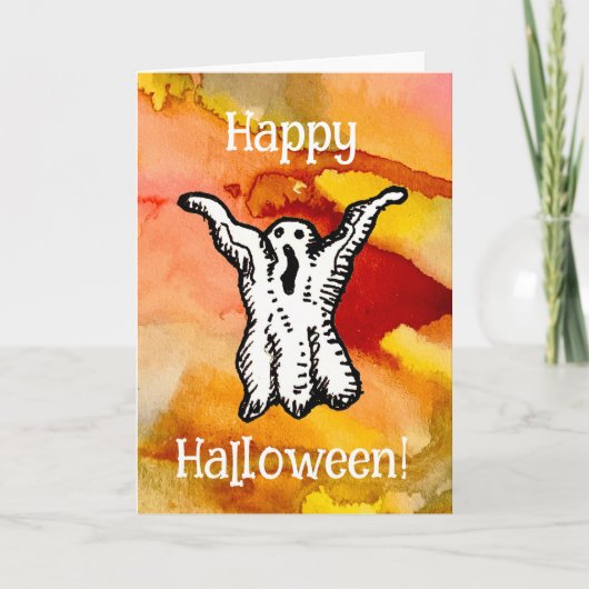 Happy Halloween Cartoon Ghost Doodle Greeting Card Kaart (Voorkant)