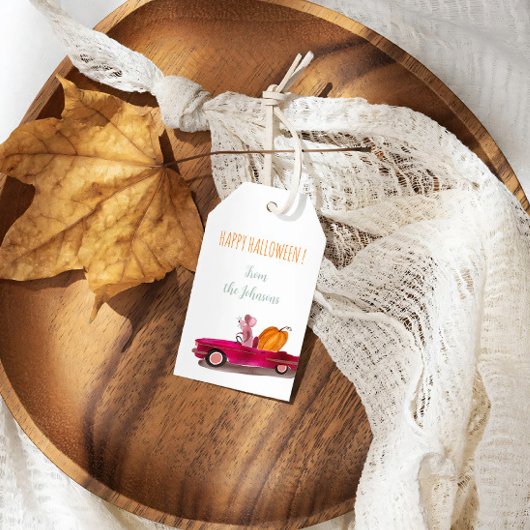 Happy Halloween Cartoon Mouse Pumpkin Gift Label Cadeaulabel