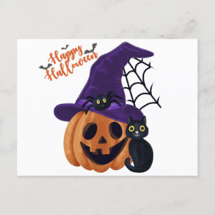 Happy Halloween Carved Pumpkin met zwarte kat en Briefkaart