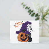 Happy Halloween Carved Pumpkin met zwarte kat en Briefkaart (Staand voorkant)