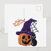 Happy Halloween Carved Pumpkin met zwarte kat en Briefkaart (Voorkant / Achterkant)