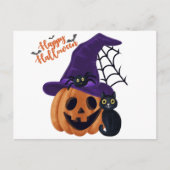Happy Halloween Carved Pumpkin met zwarte kat en Briefkaart (Voorkant)