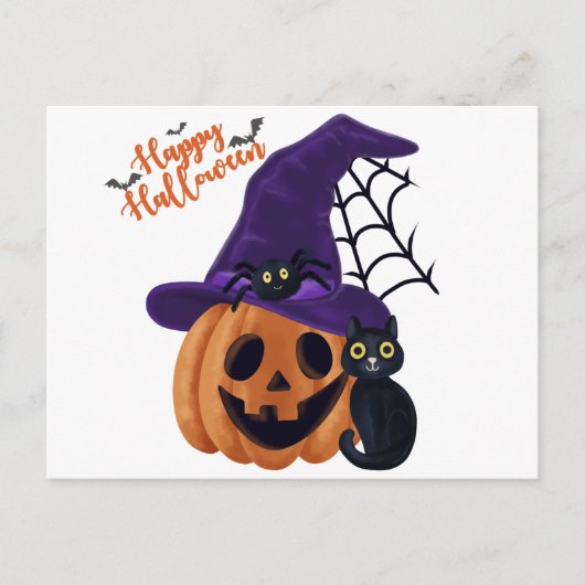 Happy Halloween Carved Pumpkin met zwarte kat en Briefkaart (Voorkant)