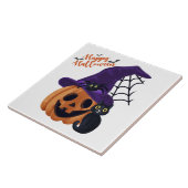 Happy Halloween Carved Pumpkin met zwarte kat en Tegeltje (Zijkant)