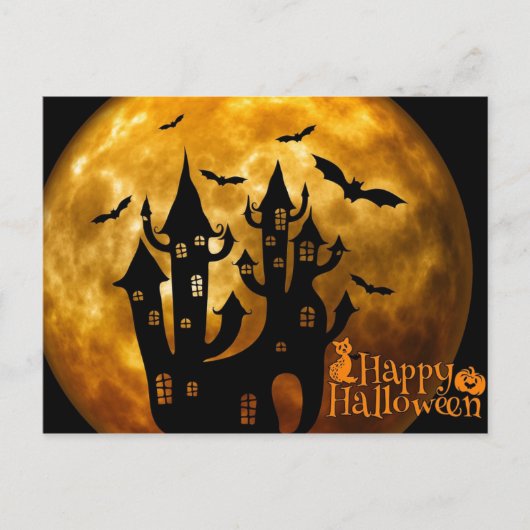 Happy Halloween Castle en Full Moon Briefkaart (Voorkant)