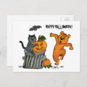 Happy Halloween! Cat Bat Dog en Spider Briefkaart (Voorkant / Achterkant)