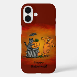 Happy Halloween! Cat Bat Dog en Spider iPhone 16 Hoesje