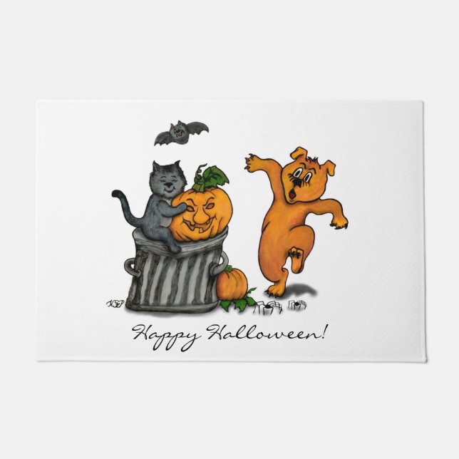 Happy Halloween! Cat Bat Dog en Spider Deurmat (Voorkant)