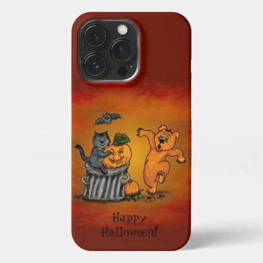 Happy Halloween! Cat Bat Dog en Spider iPhone Hoesje (Achterkant)
