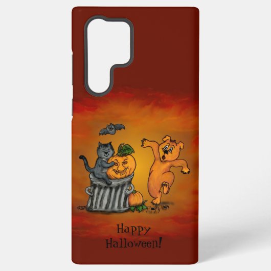 Happy Halloween! Cat Bat Dog en Spider Samsung Galaxy Hoesje (Achterkant)